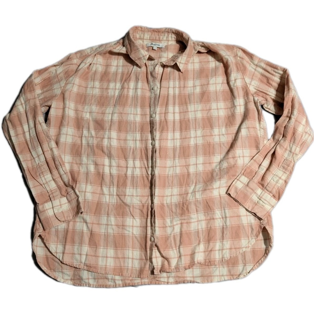 Madewell Womens‎ Plaid Button Up Shirt Medium Peach Pink Relaxed Cotton